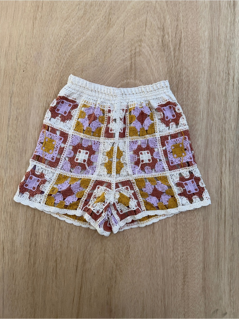 Cottagecore Crochet Shorts Women's XS Patchwork Granny Square REBELLION AGAIN